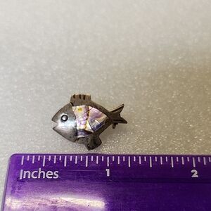 Silver Vintage Alpaca Silver Fish Brooch Pin Abalone Shell Inlay
